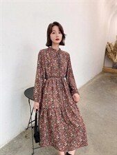 秋冬新款小碎花韩版时尚宽松连衣裙，女装连衣裙，荷塘月色