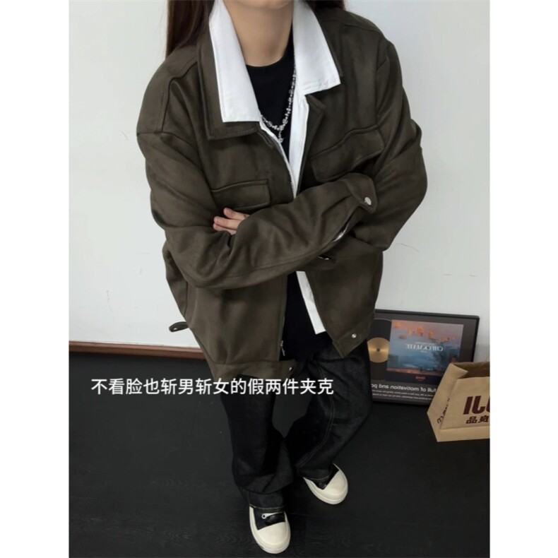现货水洗麂皮假两件老钱风艾克夹克,男装夹克,星座910A