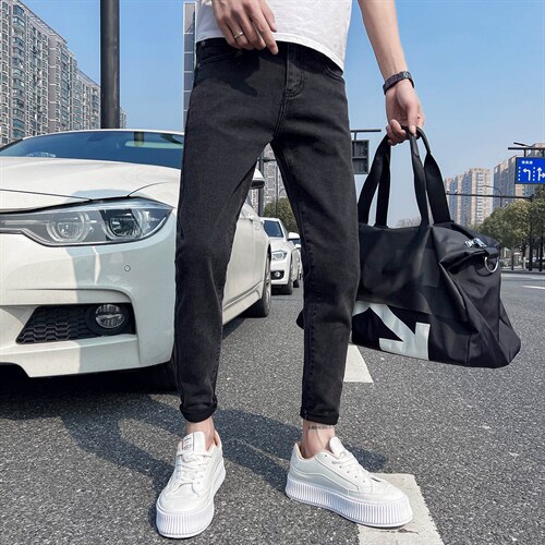 四季款男士牛仔裤潮流韩版修身小脚弹力休闲裤男九分裤139图片
