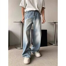 美式牛仔裤男款春秋季垂感百搭阔腿裤休闲宽松直筒裤NA408，男装牛仔裤，星座208-5