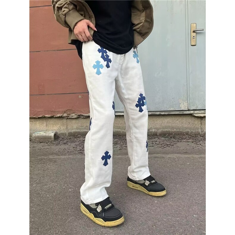 新款时髦撞色十字皮标直筒休闲牛仔裤显瘦百搭长裤NZ222,男装牛仔裤,星座208-5