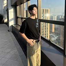 万针全刺绣解构设计260克重磅双纱纯棉高品质美式高街短袖T恤特39，男装T恤，电商A486