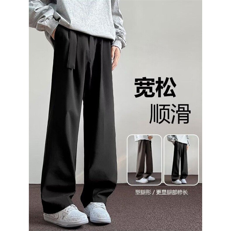加绒加厚腰带垂感休闲西裤男女裤子痞帅阔腿裤直筒长裤-CK505-p45图片
