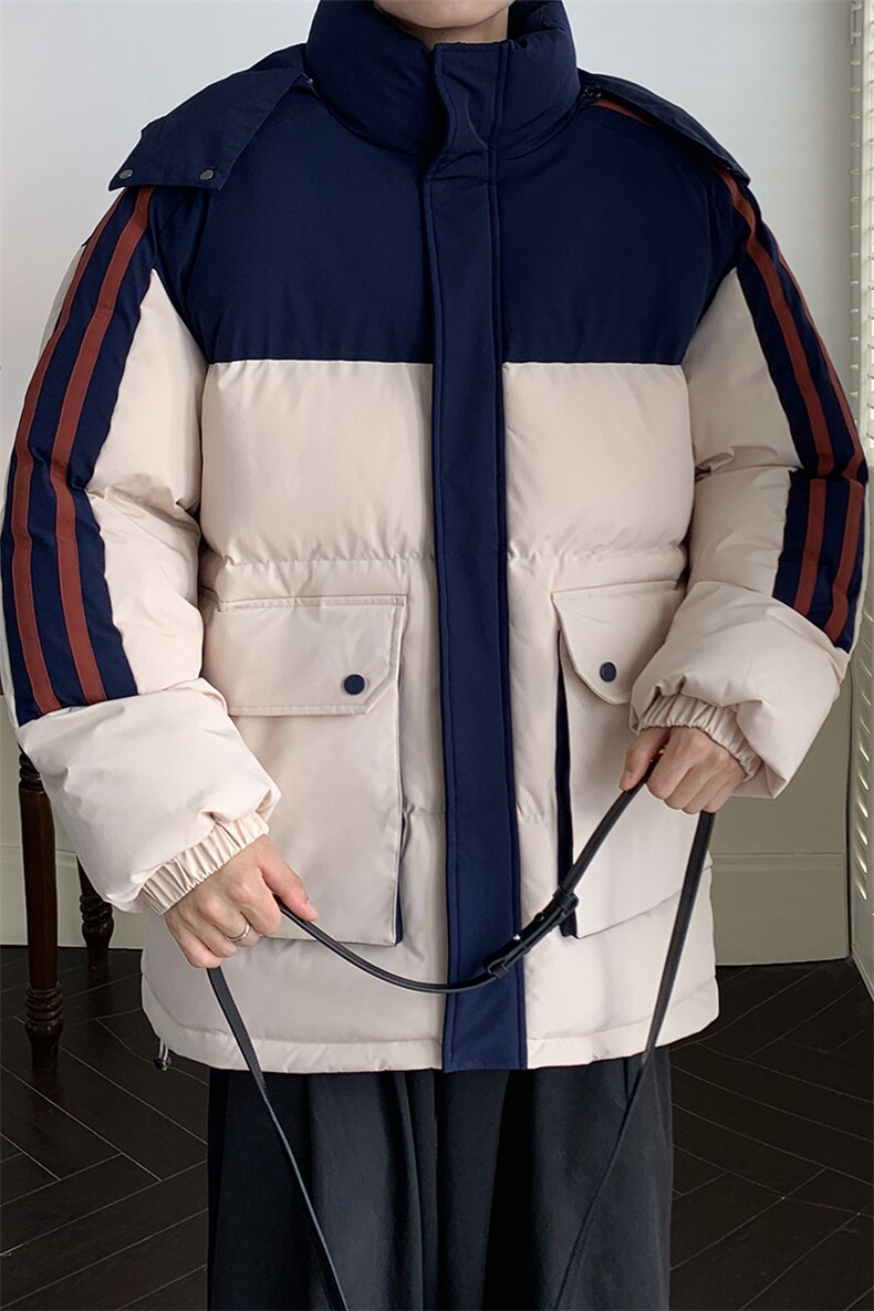 港风潮牌新款织拼色连帽服潮流保暖棉衣M085-P110控159,男装棉衣,星座717