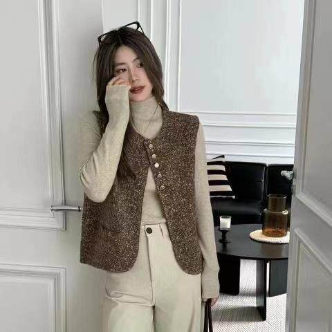 秋冬季休闲通勤商务百搭复古款时尚羊驼马甲，女装马甲，鑫友供货