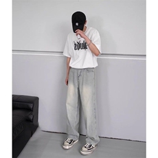 复古高街薄款牛仔裤男款宽松阔腿做旧水洗长裤子潮流穿搭NZG604，男装牛仔裤，星座516A