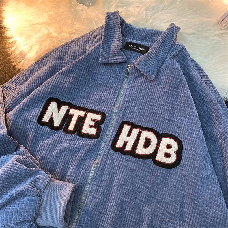 EQ100 秋装新款港风宽松字母毛巾绣玉米粒夹克棒球服外套男 P108图片