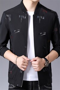 休闲印花夹克男2023春季棒球领外套中青年简约爸爸装新款茄克衫,男装夹克,电商B212（原钱塘6029）