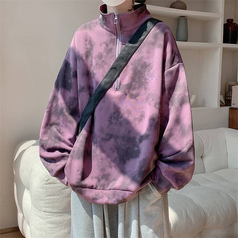 现货WY10083-特P45控88新款面料扎染高品质宽松立领卫衣,男装卫衣,电商A059