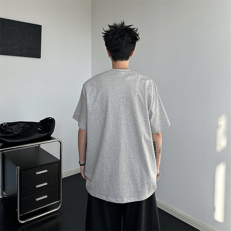 何以至此25ss浅灰色小领口t恤男款重磅正肩短袖索罗娜凉感半截袖,男装T恤,星座410-7