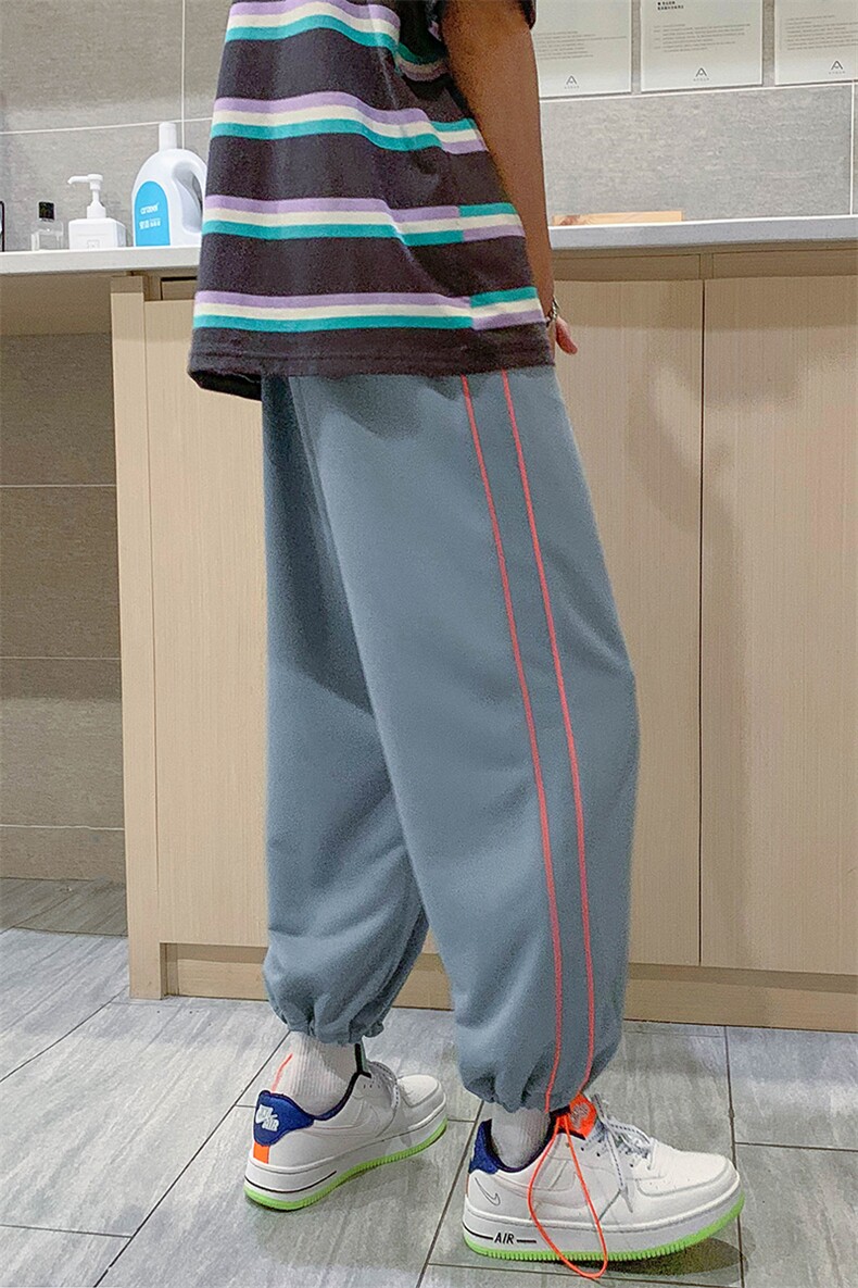 现货男装宽松休闲束脚条纹运动裤港风秋冬卫裤DM60-P45,男装休闲裤,电商D321-1