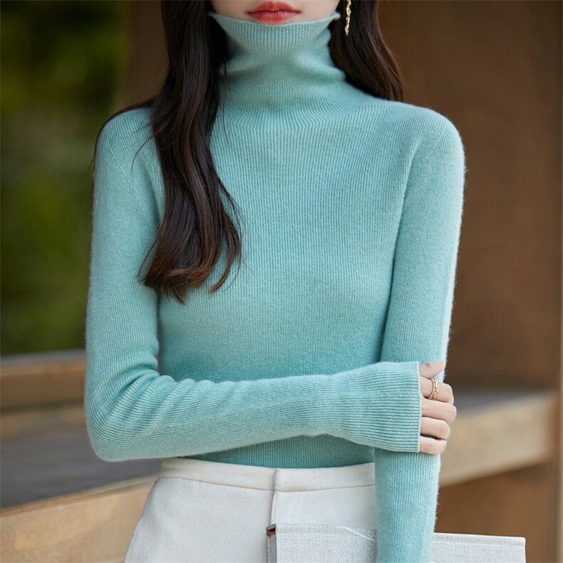 时尚修身堆堆领女士衫优雅百搭舒适保暖，女装羊绒衫，昭美羊绒