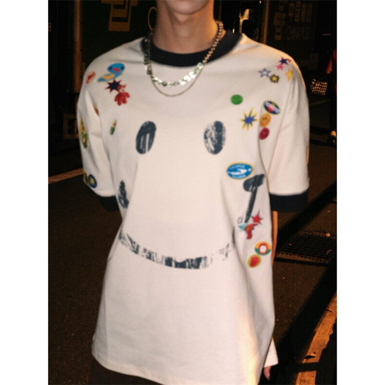 M662-P35现货#原版打网做法包边拉肩休闲短袖T恤男女同款，男装T恤，星座617A-1（原B318A）