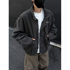 美式复古卡其立领工装夹克cleanfit高级感短宽巴恩风外套jk173p65，男装夹克，电商D315
