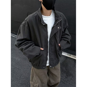 美式复古卡其立领工装夹克cleanfit高级感短宽巴恩风外套jk173p65图片