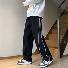加绒休闲裤男韩版潮流高街帅拼色2024冬季ins直筒长裤K4851-P43，男装休闲裤，星座412-2