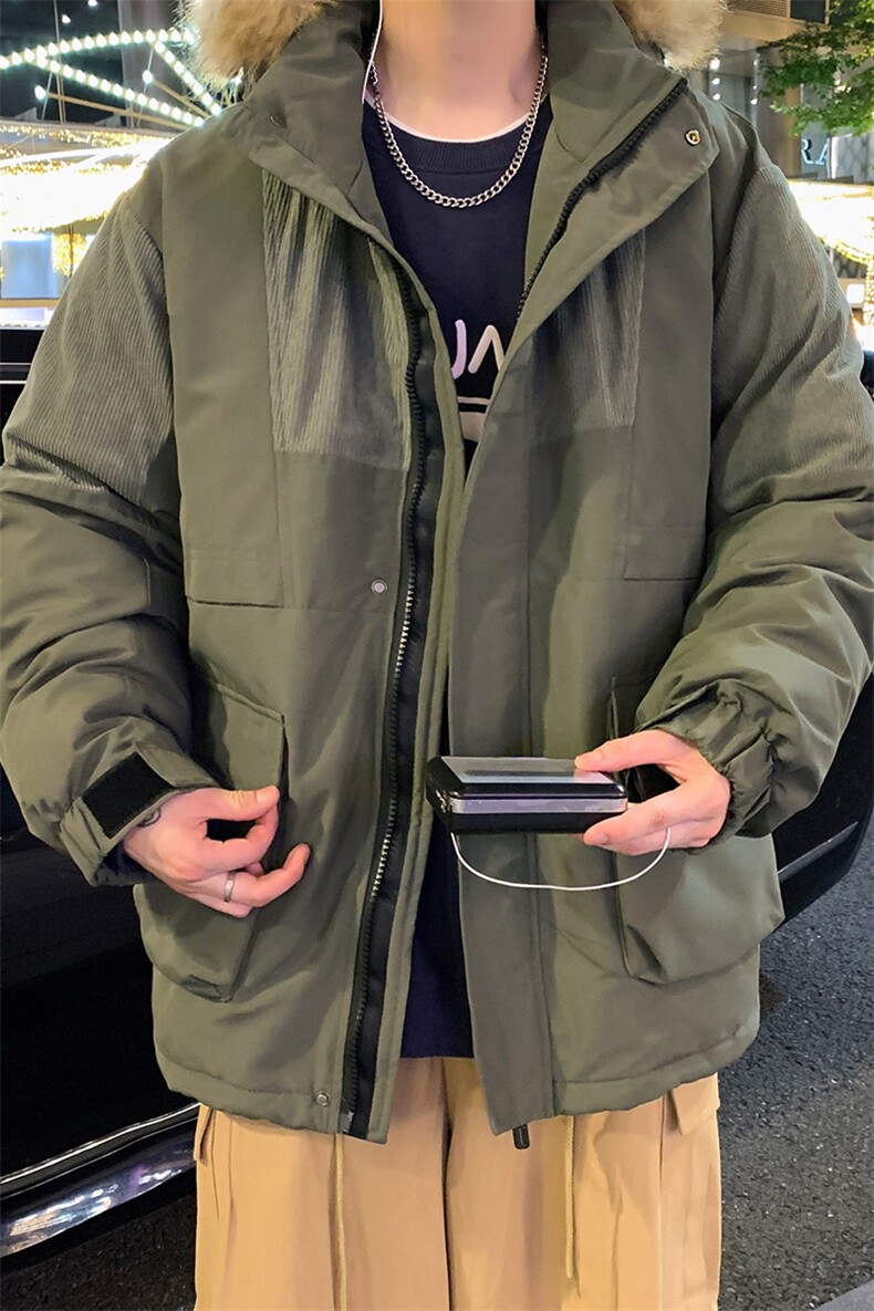 港风2026新品冬季宽松撞色棉服派克服毛领冬装加厚外套D009-P145,男装棉衣,星座717