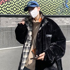 冬季棉服加厚保暖格子棉衣港风潮流两面穿羊羔毛外套男MY56-P135,男装棉衣,电商B295