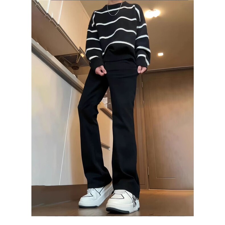 cleanfit黑色加绒牛仔裤男款修身弹力vibe美式裤子高街直筒微喇裤,男装牛仔裤,星座1210-1