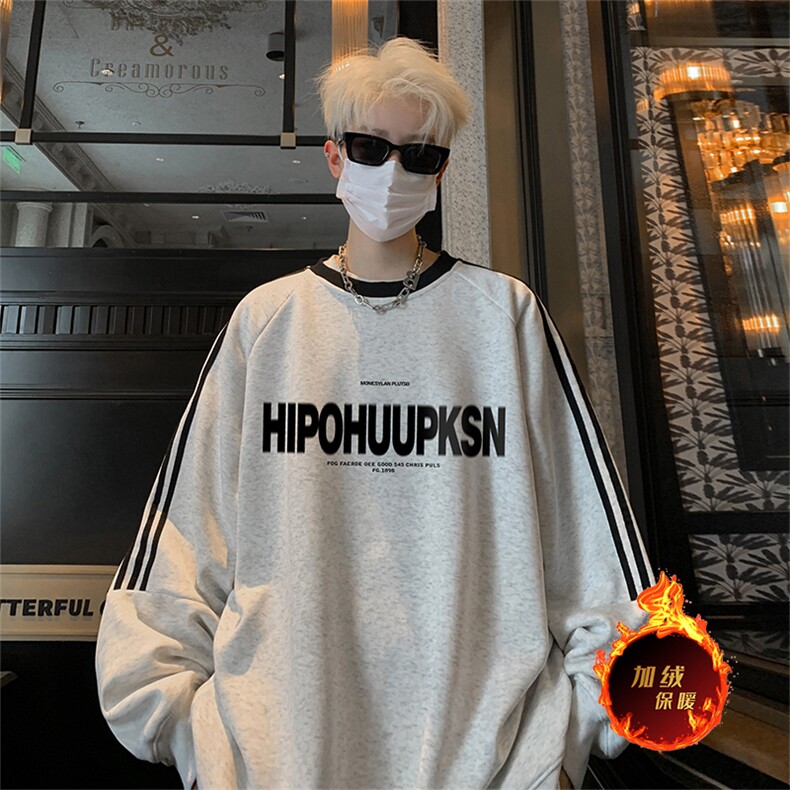 抖音得物供货提供视频秋冬重磅美式宽松织带圆领卫衣0320,男装卫衣,电商A486