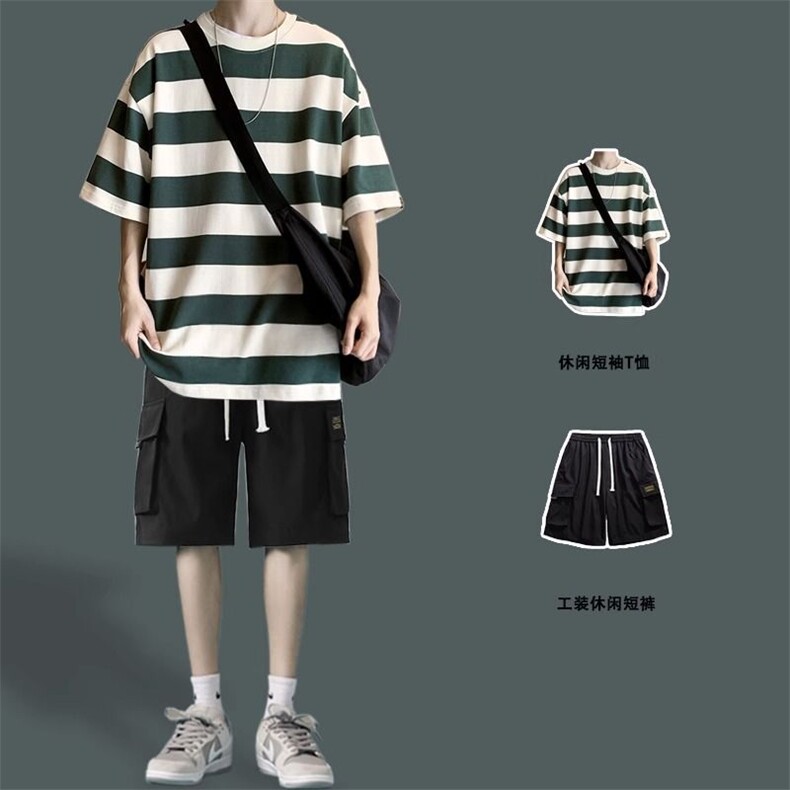 2024夏季新款潮流青少年男士大码工装短裤套装,男装休闲套装,星座1816-1（原1210-1）