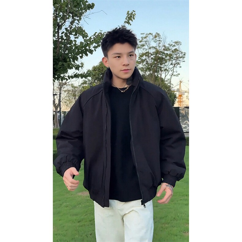 现货美式高街休闲夹克冬季三防立领纯色户外工装加厚棉服外套,男装夹克,电商A486