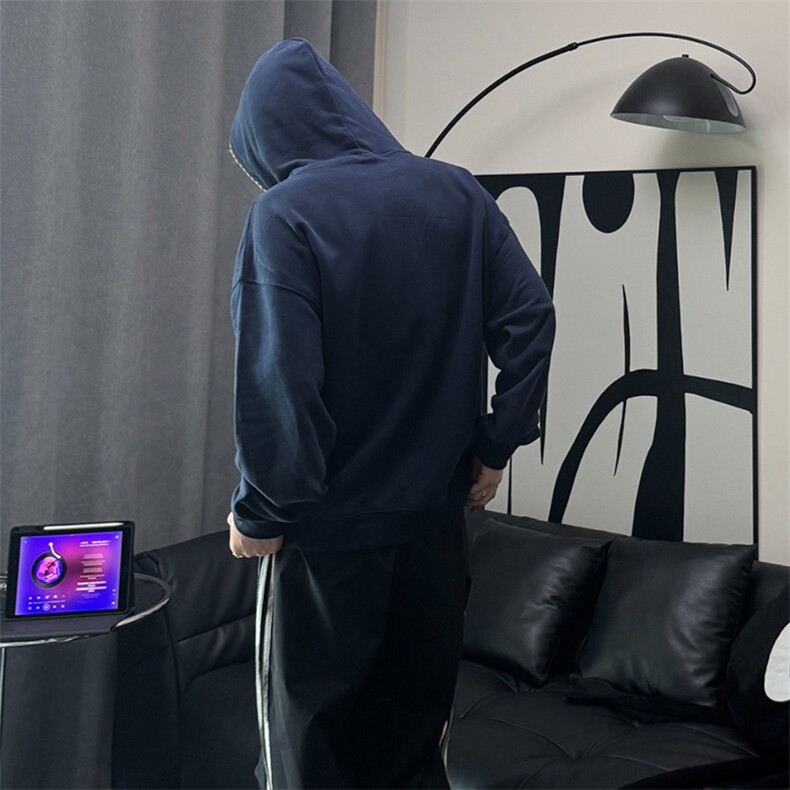 抖音得物高品质二开25秋冬美式重磅宽松纯色连帽贝壳刺绣卫衣W63,男装卫衣,电商A486-1
