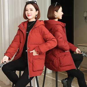 时尚保暖中长款连帽棉服 显瘦修身冬季女装外套图片