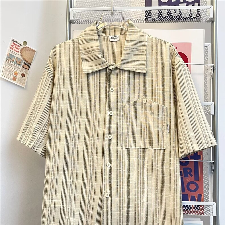 高品质夏款男短袖衬衫条纹宽松短袖衬衣CS121P45,男装衬衫,星座1013-1