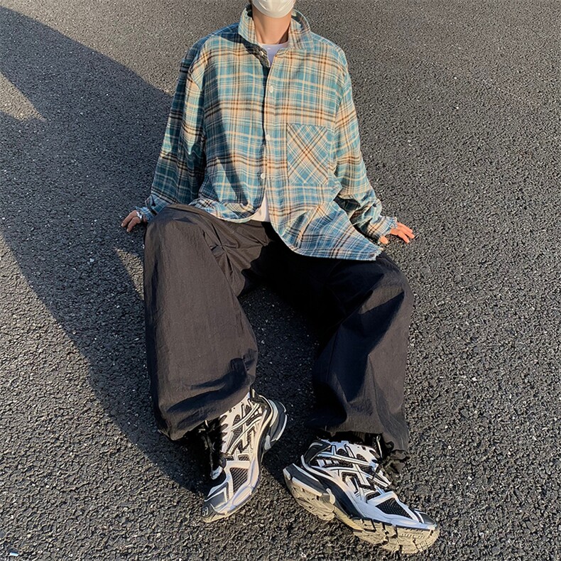 美式复古格子衬衫男女宽松春秋小众潮牌休闲百搭外套潮CS699-p45,男装衬衫,星座1008