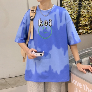 夏装青少年渐变时尚纯棉T恤短袖男女创意印花半袖1599-P45 控价68图片