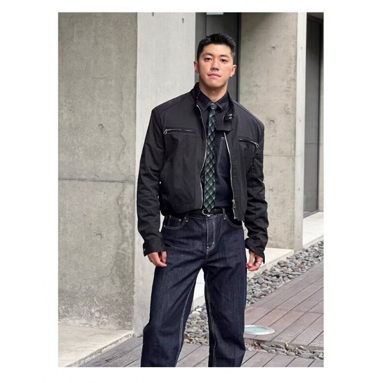 春秋新款韩版时髦高级复古拉链立领飞机夹克男士宽松短款垫肩外,男装夹克,星座506A
