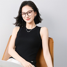 圆领新款针织背心女无袖纯色背心简约百搭宽松套头上衣女，女装针织衫/毛衣，清联羊绒