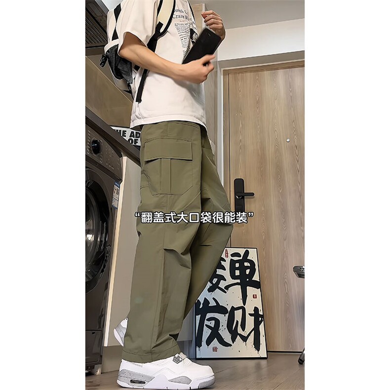 特批40秋季美式高街百搭纯色潮牌复古感长裤98%锦纶2%其他,男装休闲裤,电商基地A086