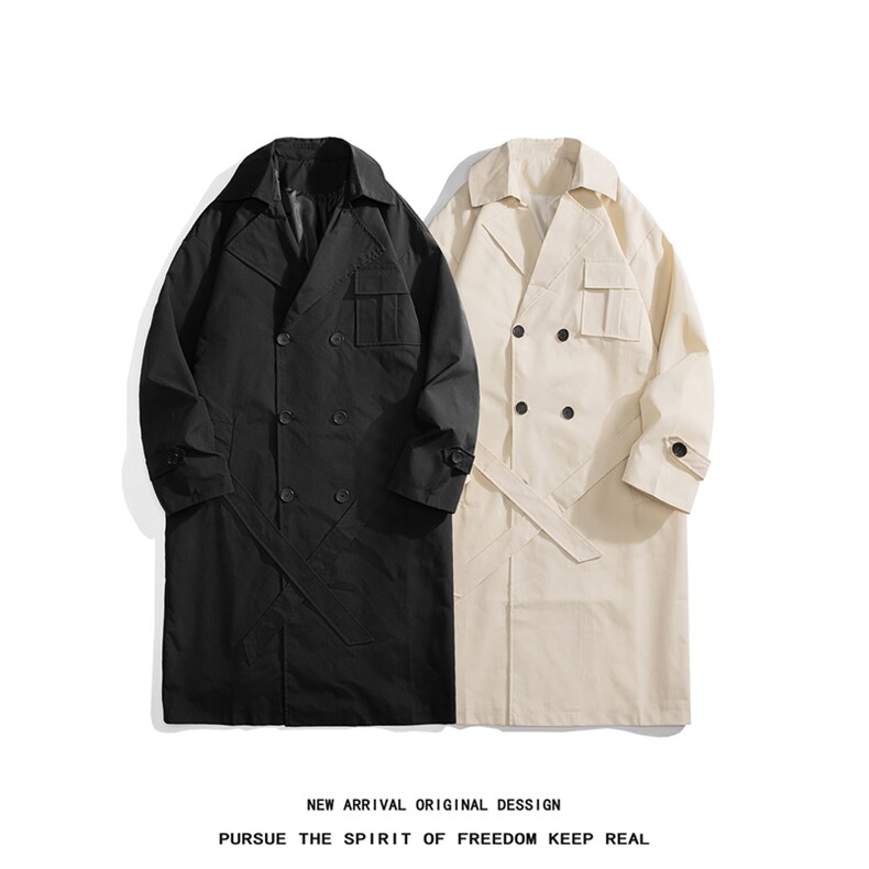 FY9081/P80春装新款风衣外套男韩版中长款双排扣过膝男士宽松上衣，男装风衣，电商A141