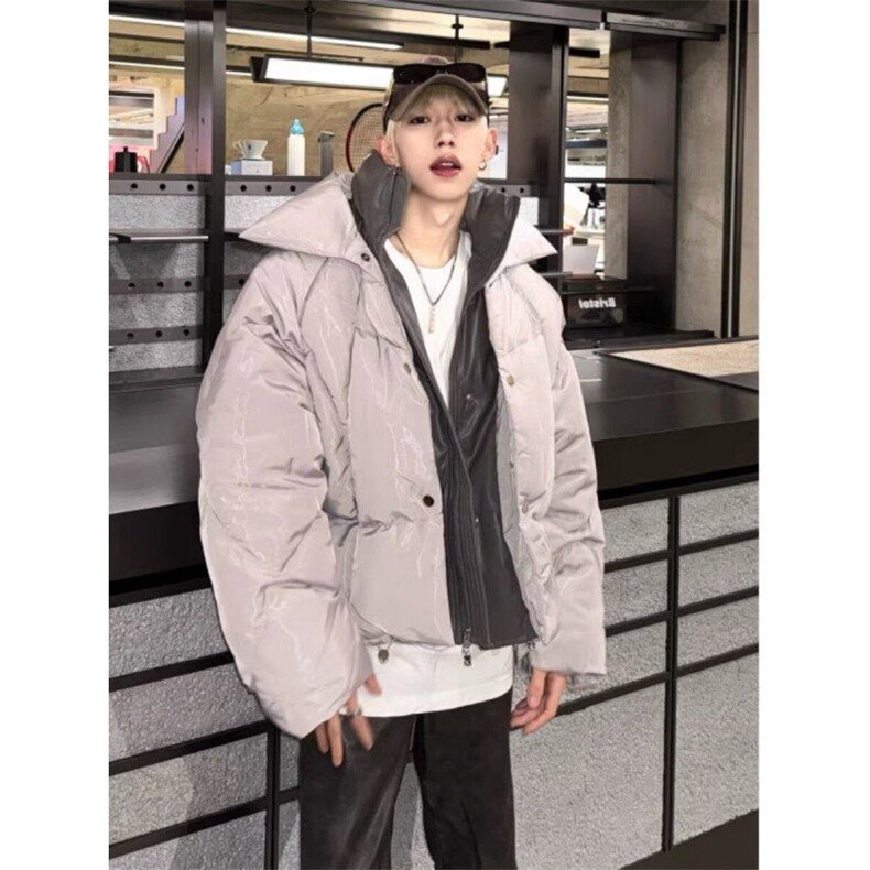 冬季2025年新款小个子短款假两件加厚棉衣休闲大码保暖外套，男装棉衣，星座506A