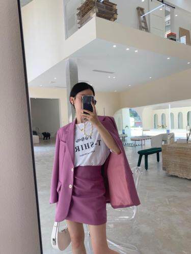 紫色西装套装，女装西装，HE