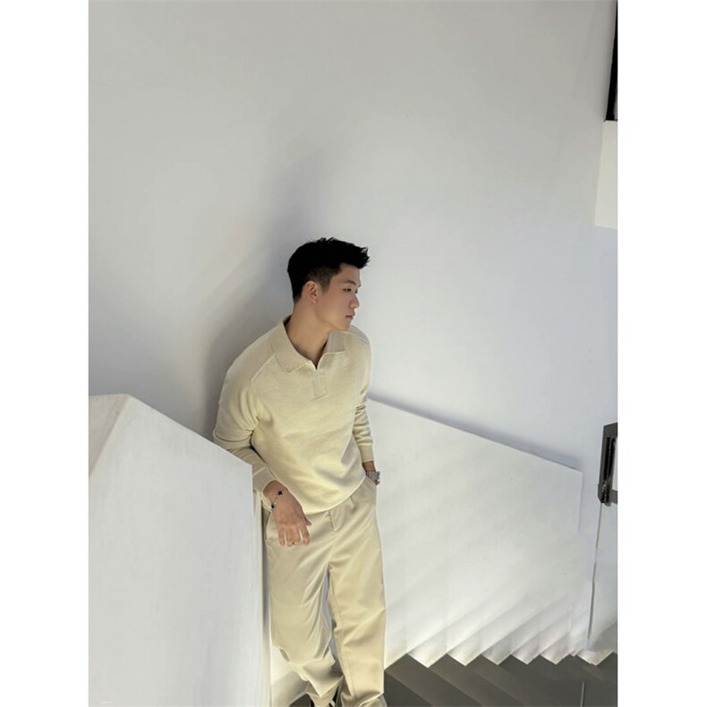 程南同款松弛老钱风格调混纺极简polo针织长袖毛衣  1218-P70图片