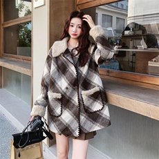 xian货新款羊羔毛格子呢大衣AD923-P205K298，女装毛呢外套，2B187
