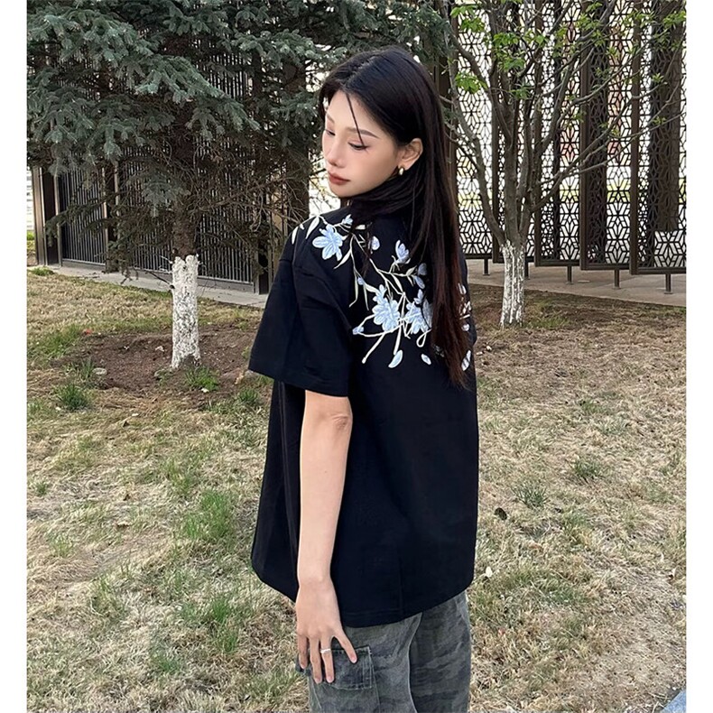 万针全刺绣解构设计260克重磅双纱纯棉高品质美式高街短袖T恤特35,男装T恤,电商A486