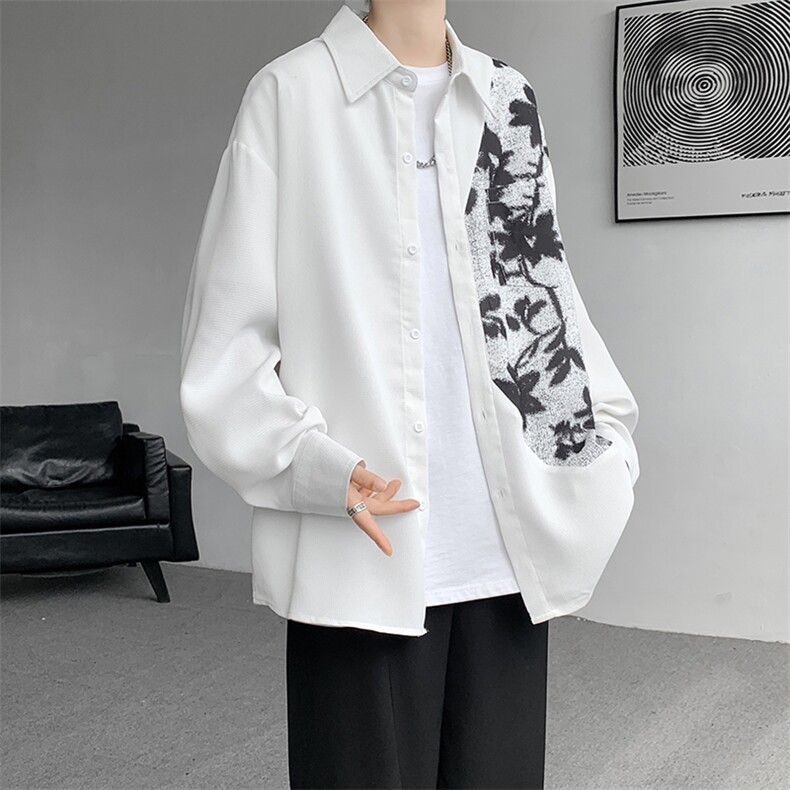 CS7131-P35特控60大码早秋拼接印花衬衫,男装衬衫,电商D232