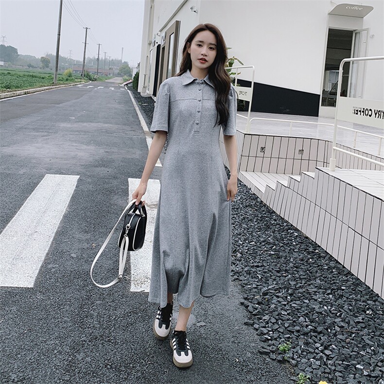 纯色POLO领连衣裙女夏季新款通勤休闲泡泡袖裙子82335-P110-K148,女装连衣裙,辉之琳