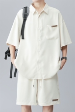 wassuphappy冰丝短袖衬衫套装男款夏季潮牌宽松两件套一整套搭配，男装休闲套装，电商A082
