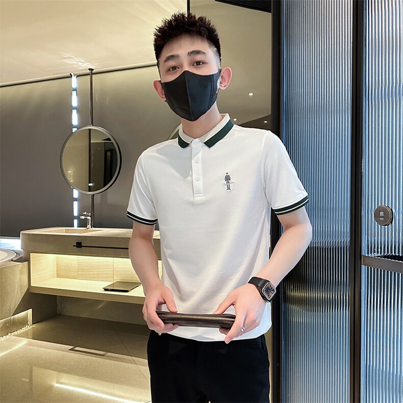 2026夏季短袖T恤翻领Polo衫小人刺绣撞色修身潮流半袖D342-T0267,男装T恤,电商D342