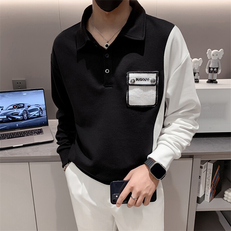 黑色2023秋装社会小伙修身翻领卫衣男潮8828-P58 控价78图片