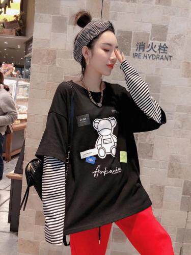春季上新小熊款假两件T，女装，一杭
