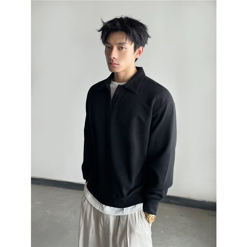 设计感衬衫领男polo衫卫衣男女同款春季内搭叠穿长袖T恤潮流上衣,男装T恤,星座506A