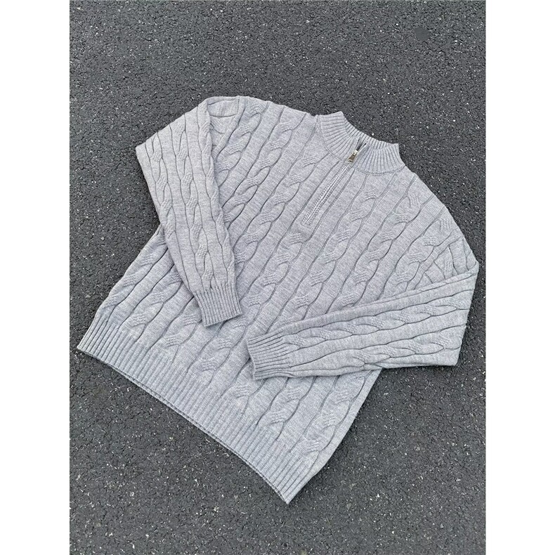 M30-P54简约文艺日系ins气质时尚慵懒流行半拉链麻花针织衫,男装针织衫/毛衣,电商B323A