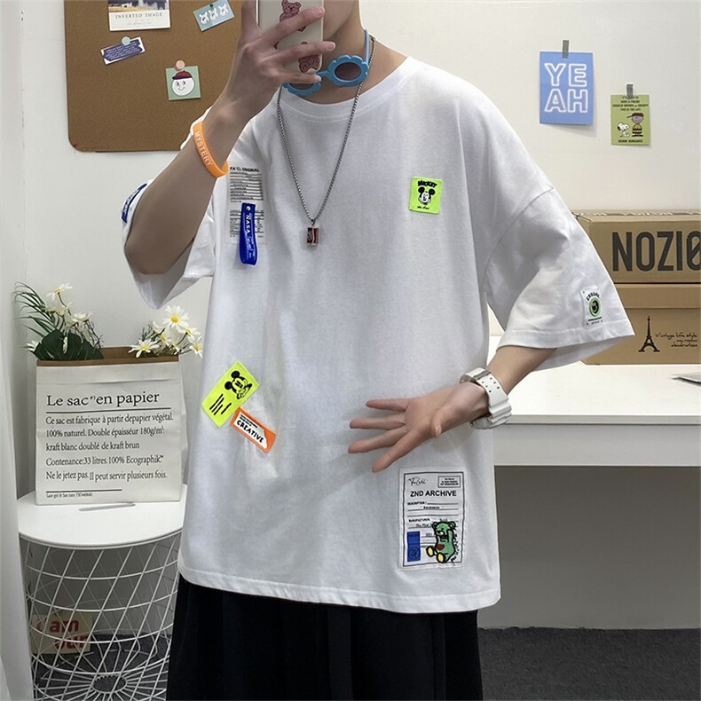 主推款夏季短袖t男潮流港风贴标重磅t恤衫A210-A8363-P35控58，男装T恤，星座210-3