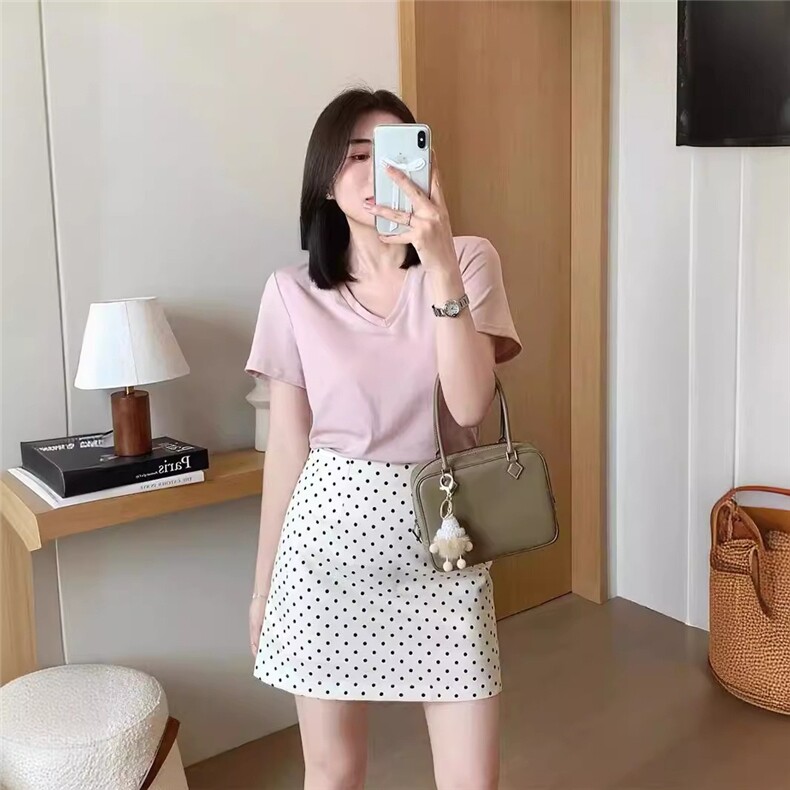 百搭休闲波点半身裙女2025夏季通勤百搭高腰显瘦小个子包臀短裙,女包手腕包,星座1210-1